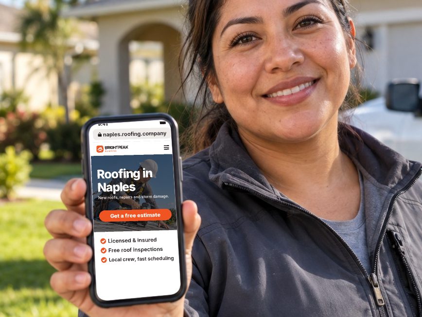 naples.roofing.company open in a phone browser